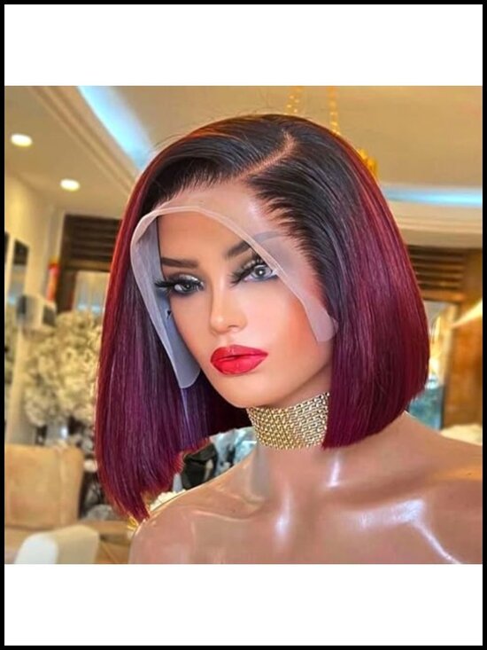 HD Lace Front Bob Wig Human Hair Straight Pre Plucked Glueless Side Part 180% main image 4